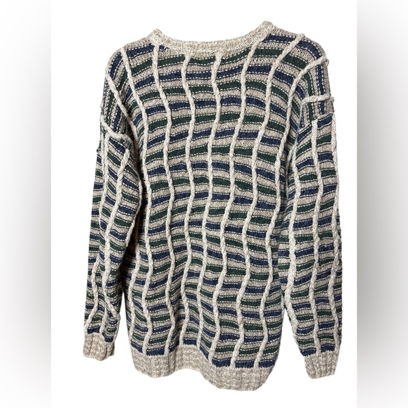 VTG Northern Isles Mens Hand Knit 3D Fisherman Sweater Size L 80S Grandpacore - Picture 3 of 11